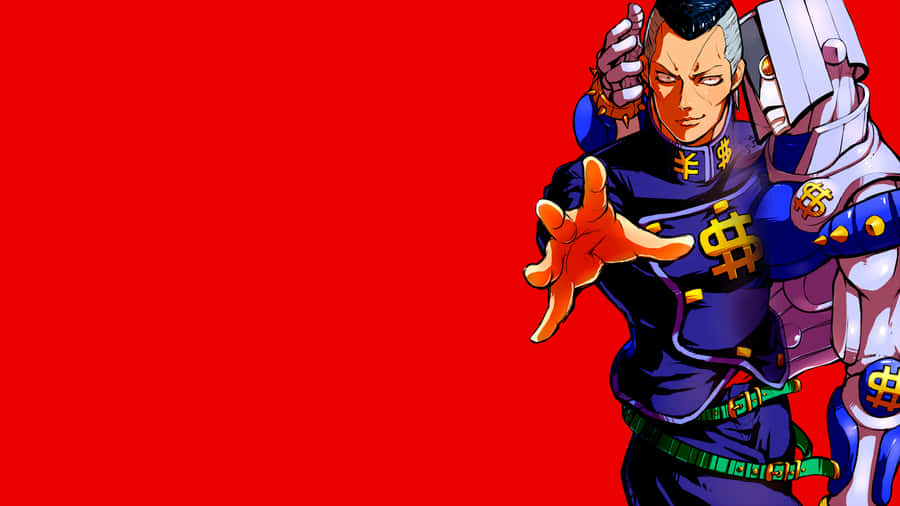Okuyasu Nijimura Striking A Pose In His Iconic Outfit From Jojo's Bizarre Adventure Wallpaper