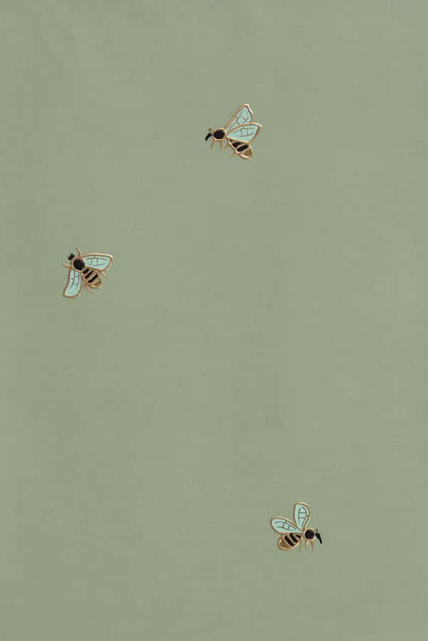 Olive Green Bees Aesthetic Wallpaper Wallpaper