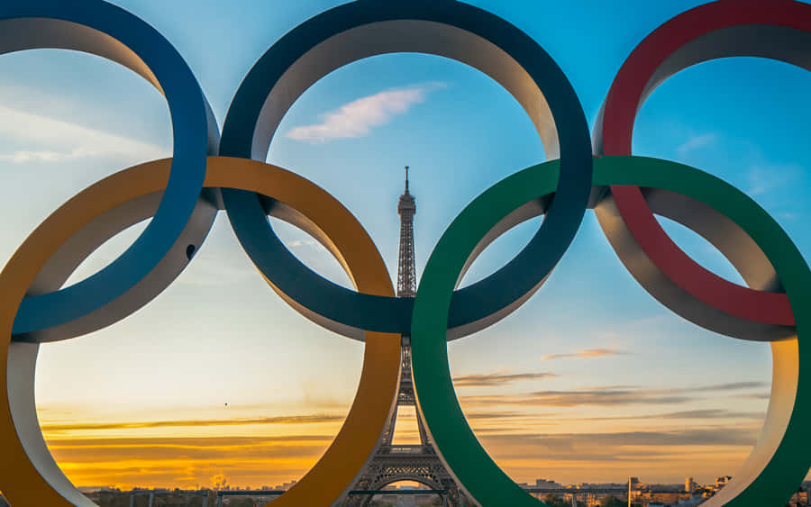 Olympic Rings Eiffel Tower Paris Sunset Wallpaper