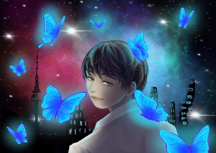 Omniscient Woman With Butterflies Wallpaper