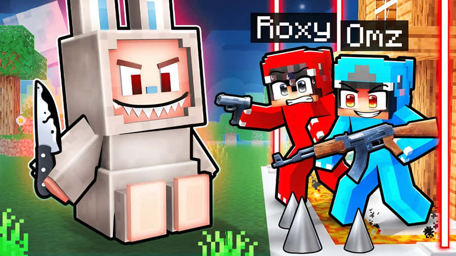 Omz And Roxy Minecraft Battle Wallpaper