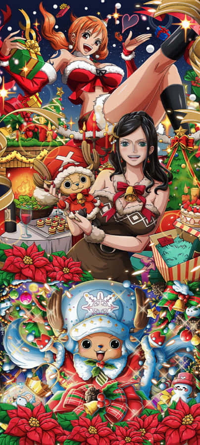 One Piece Christmas Celebration Artwork Wallpaper