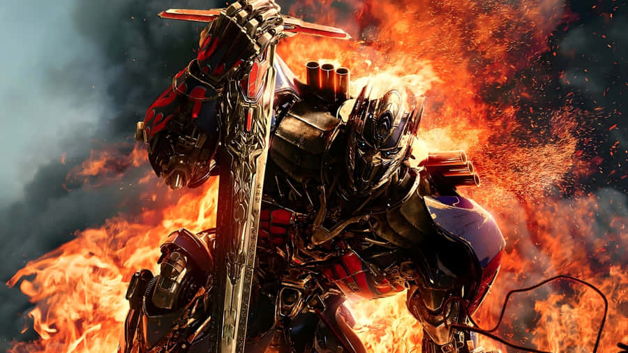 Optimus Prime In Fiery Battle Wallpaper