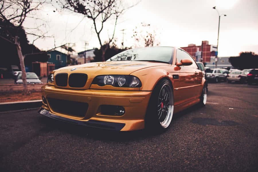 Orange B M W E46 M3 Coupe Urban Backdrop Wallpaper