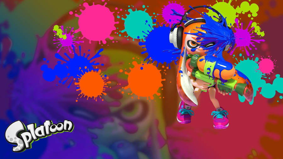 Orange Inkling Getting Blue Splatoon Ink Wallpaper