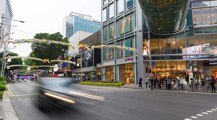 Orchard Road Singapore Bustling Street Scene Wallpaper