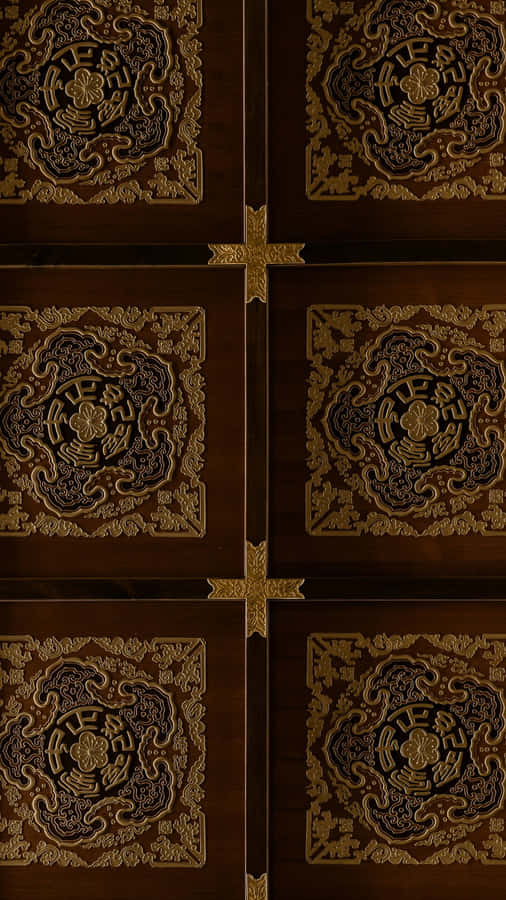 Oriental Decorative Wood Panels Wallpaper