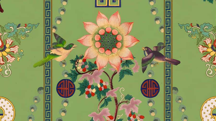 Oriental Floral Pattern Wallpaper