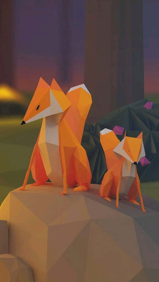 Origami Foxesin Forest Scene Wallpaper