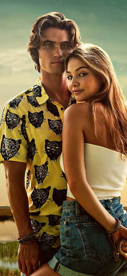 Outer Banks Couple Sunset Backdrop Wallpaper