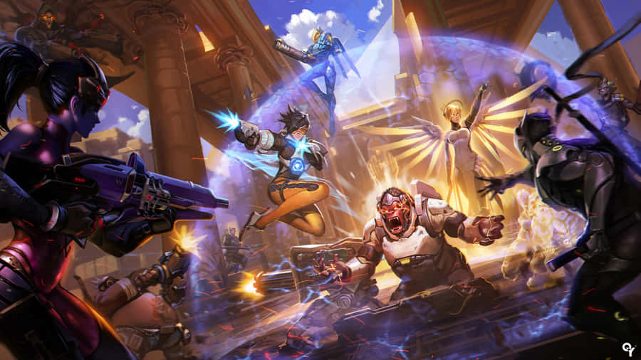 Overwatch Epic Battle Fighting Scene Wallpaper