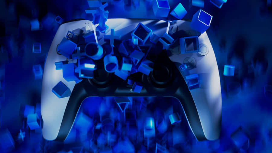 P S5 Controller With Floating Cubes Wallpaper