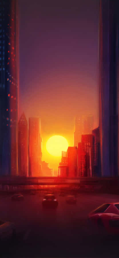 Painting City Sunset Iphone Wallpaper