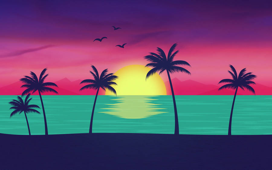 Palm Sunset Material Design Wallpaper