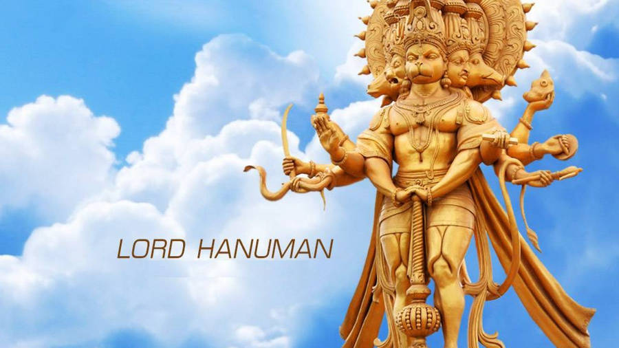 Panchmukhi Hanuman Gold Statue With Clouds Wallpaper