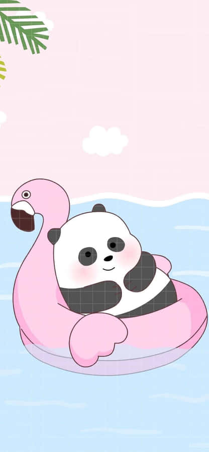 Panda_ Floating_on_ Flamingo_ Tube Wallpaper