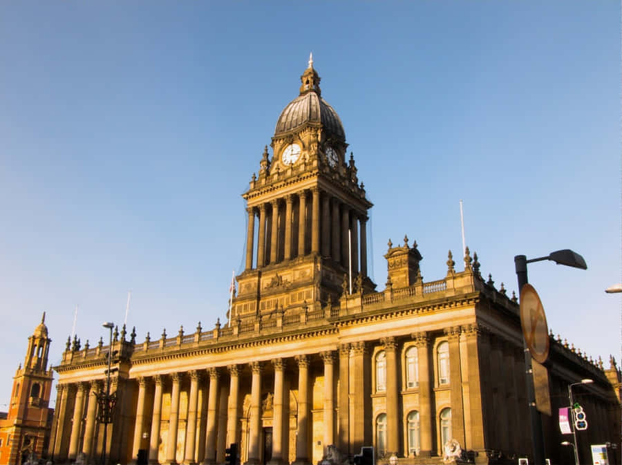 Panoramic View Of Leeds Skyline At Sunset Wallpaper