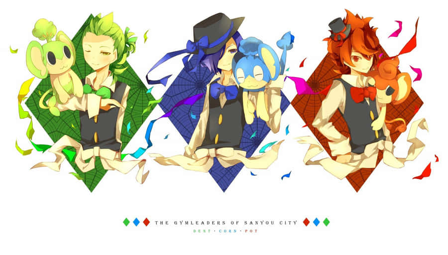 Pansage With Gym Leaders Wallpaper