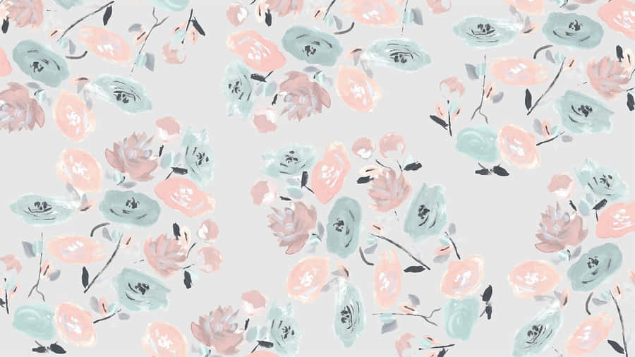 Pastel Blue And Pink Cute Floral Landscape Wallpaper