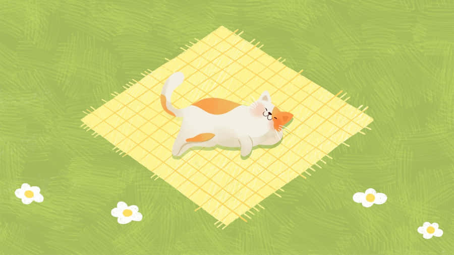 Pastel Cat Nappingon Blanket Wallpaper