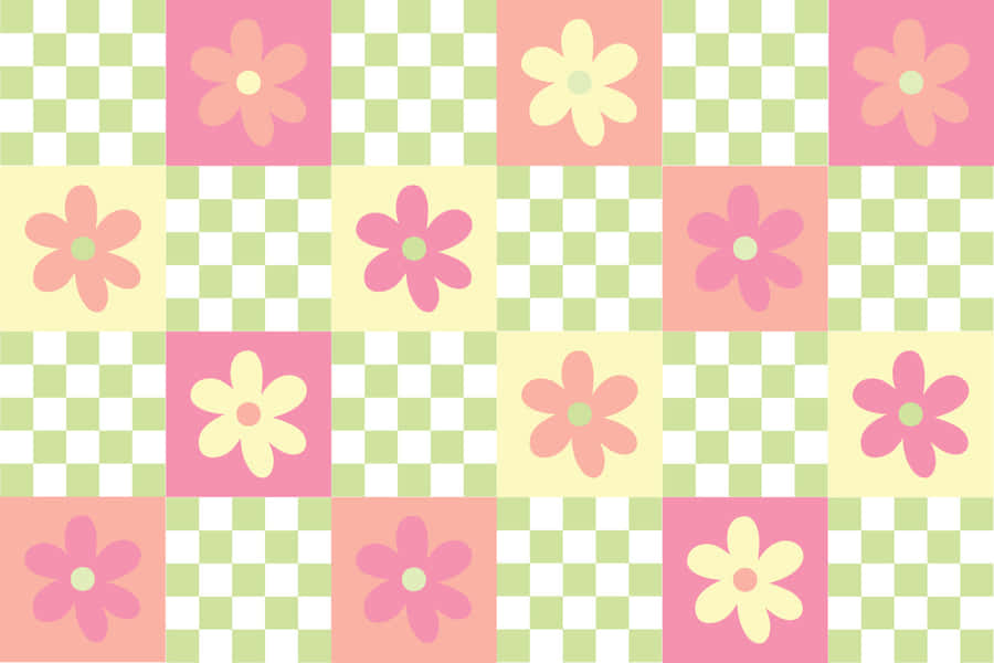 Pastel Floral Checkerboard Pattern Wallpaper