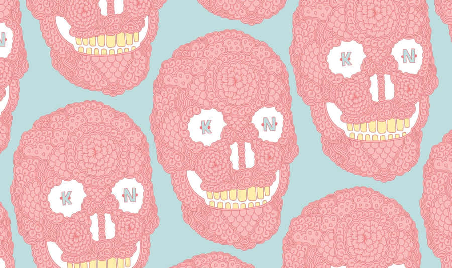 Pastel Floral Skull Pattern Wallpaper