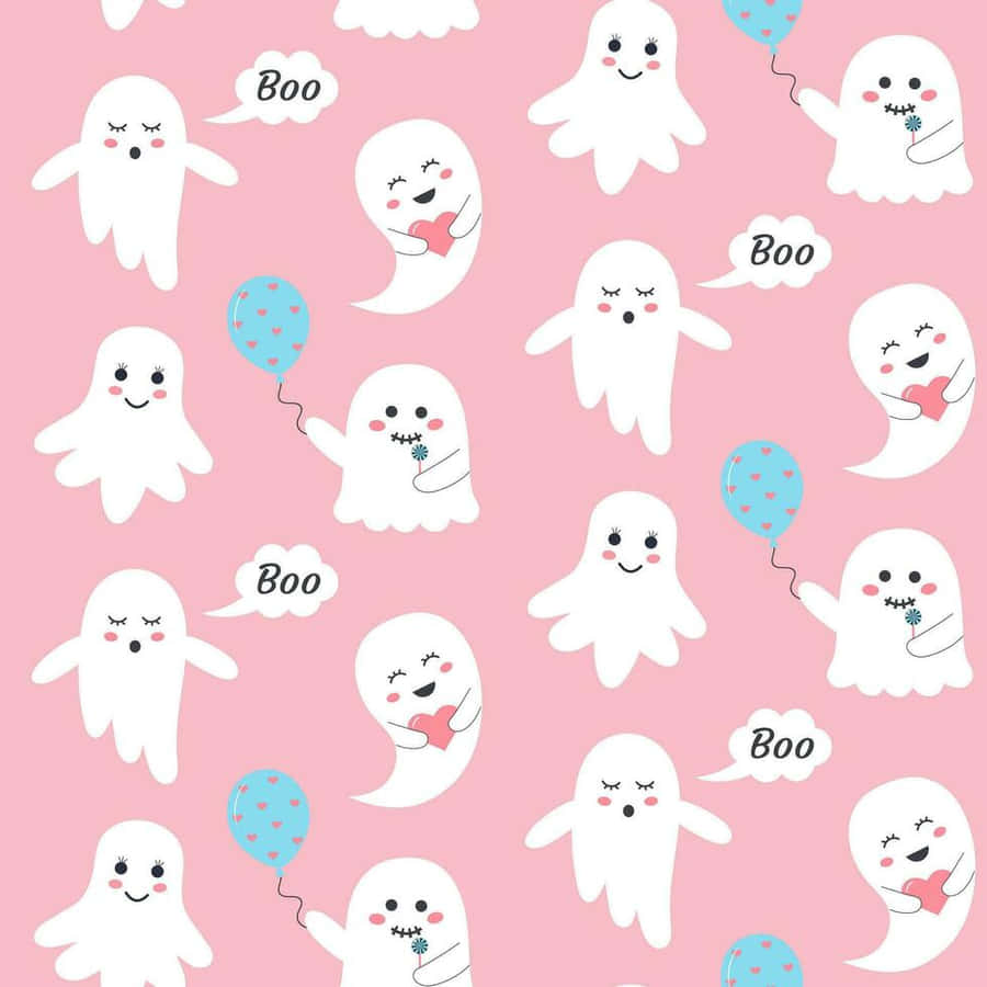 Pastel Ghost Pattern Halloween Wallpaper