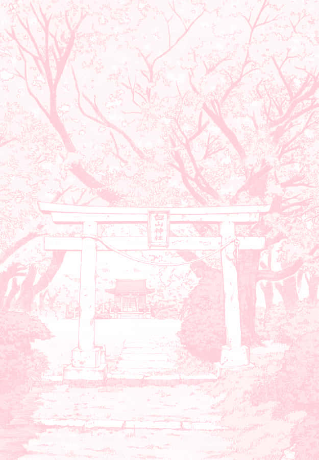 Pastel Pink Torii Gate Aesthetic Manga Wallpaper