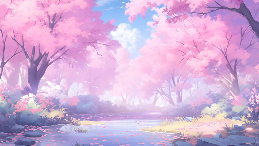 Pastel Spring Blossom Scene Wallpaper