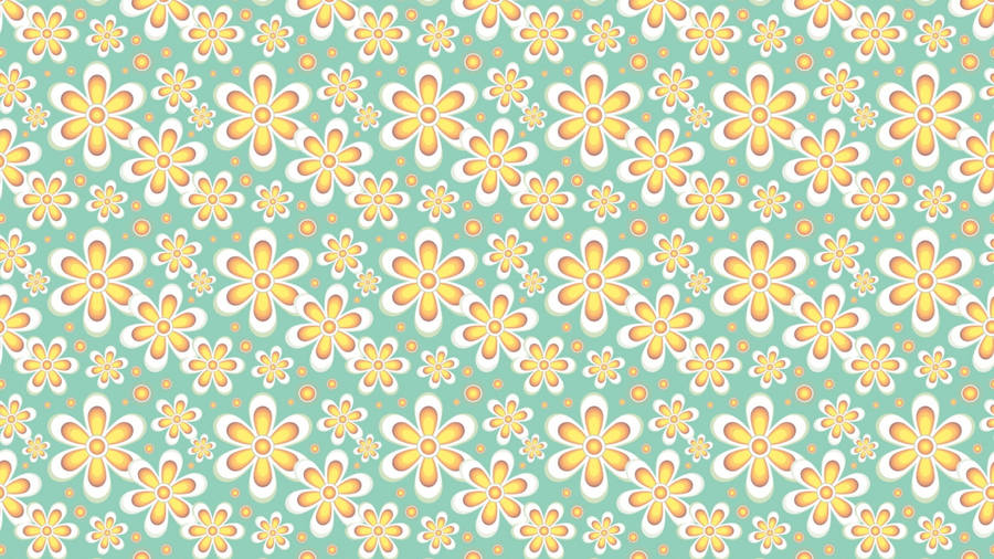 Pastel Yellow Flower Pattern Teal Background Wallpaper
