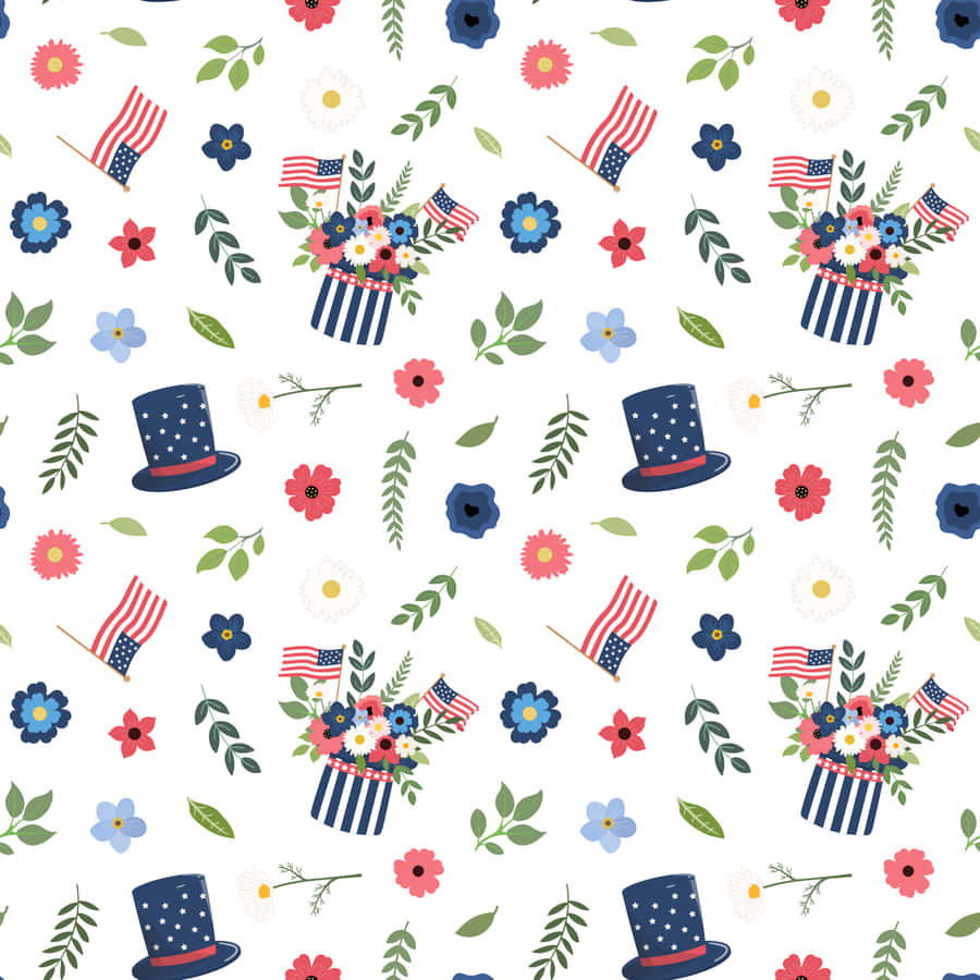 Patriotic Floral Pattern4th July Wallpaper