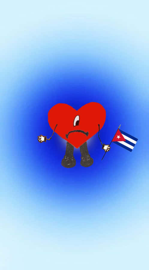 Patriotic Heart Character Holding Flag Wallpaper