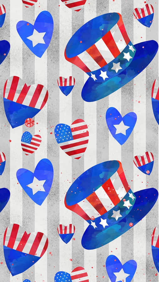 Patriotic Heartsand Hats Pattern Wallpaper
