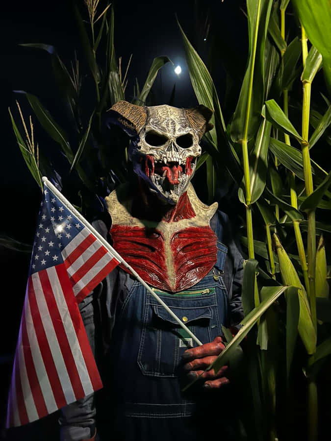 Patriotic Skull Creaturein Cornfield Wallpaper