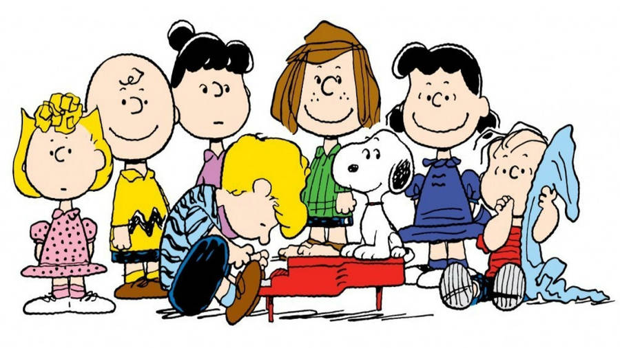 Peanuts Characters Watching Schroeder Wallpaper
