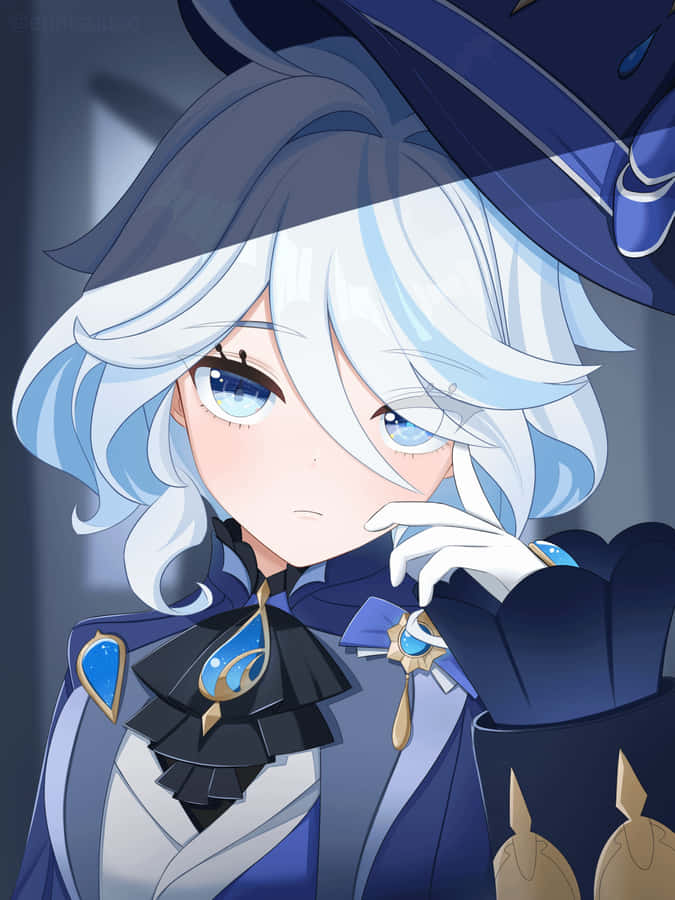 Pensive Anime Character Blue Theme Wallpaper