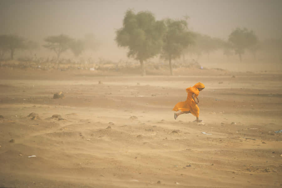 Person_ Braving_ Dust_ Storm Wallpaper