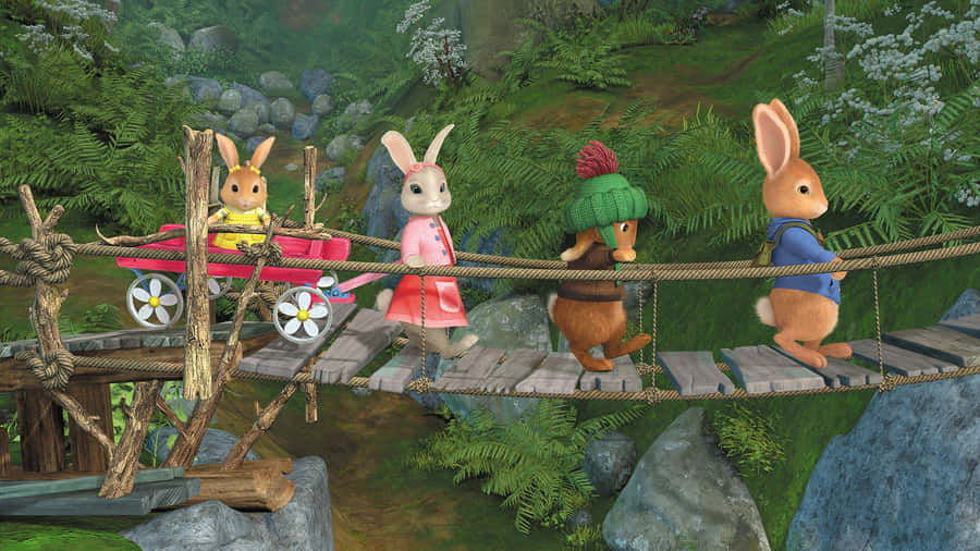 Peter Rabbitand Friends Crossing Bridge Wallpaper