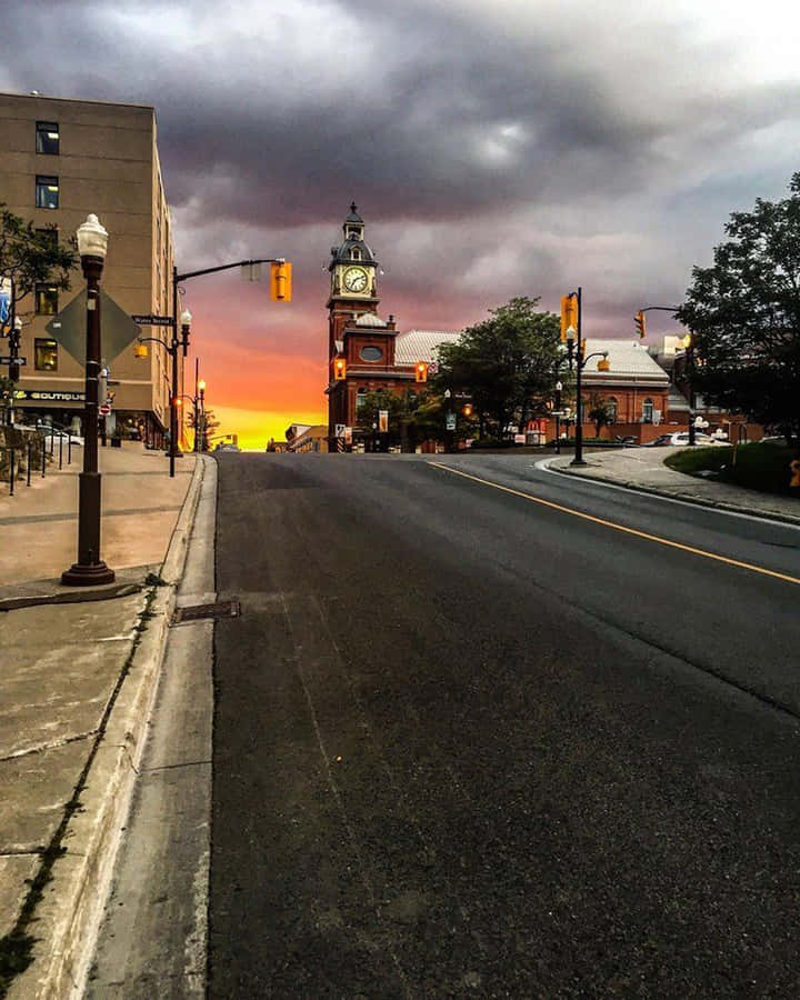 Peterborough Sunset Town Hall Clock Tower Wallpaper