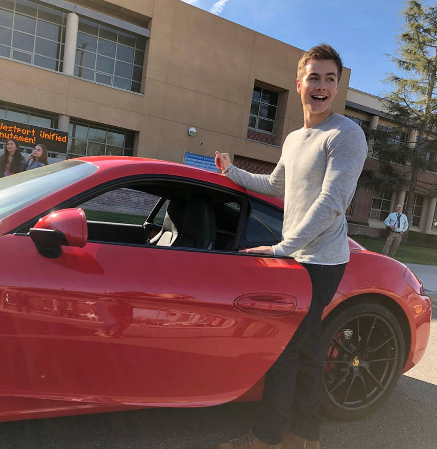 Peyton Meyer Red Car Wallpaper