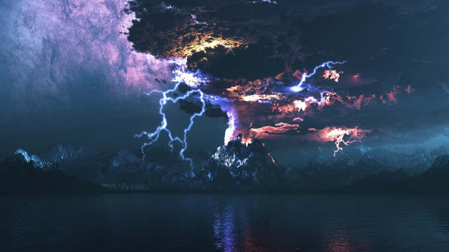 Phenomenal Lightning During Volcanic Eruption Wallpaper