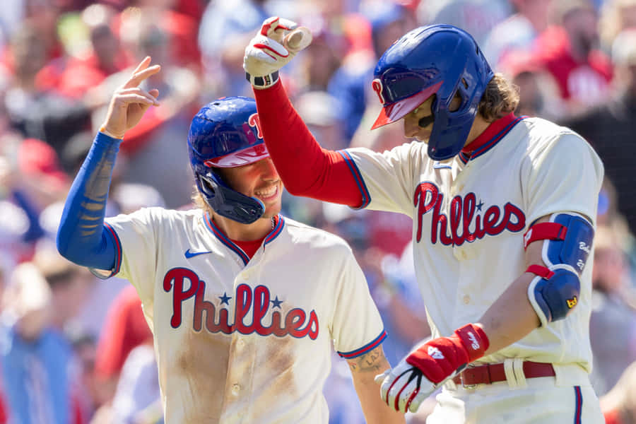 Phillies Players Celebrating Hit Wallpaper