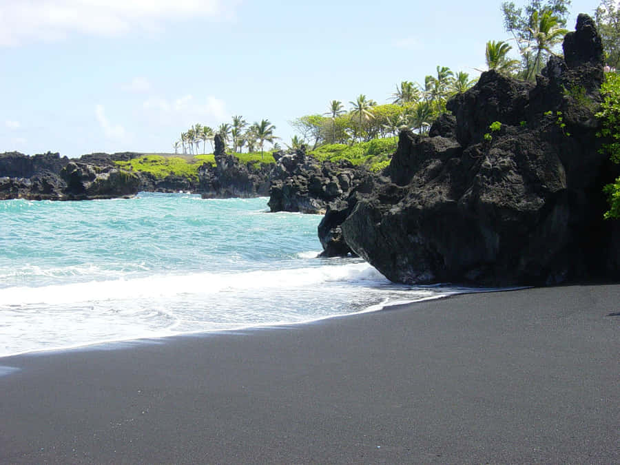 Photograph Of A Beautiful Black Sand Beach Wallpaper