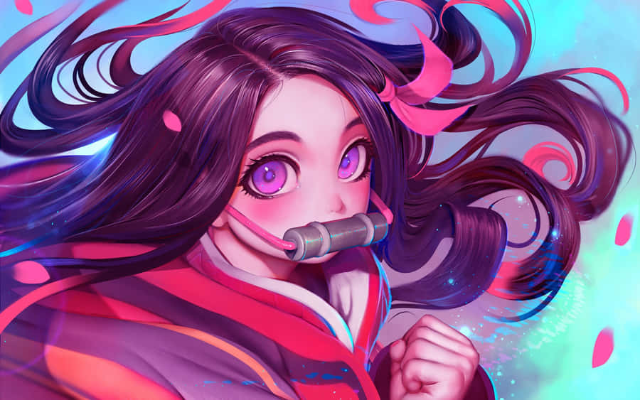 Pink Aesthetic Cute Nezuko Kamado Vector Fan Art Wallpaper