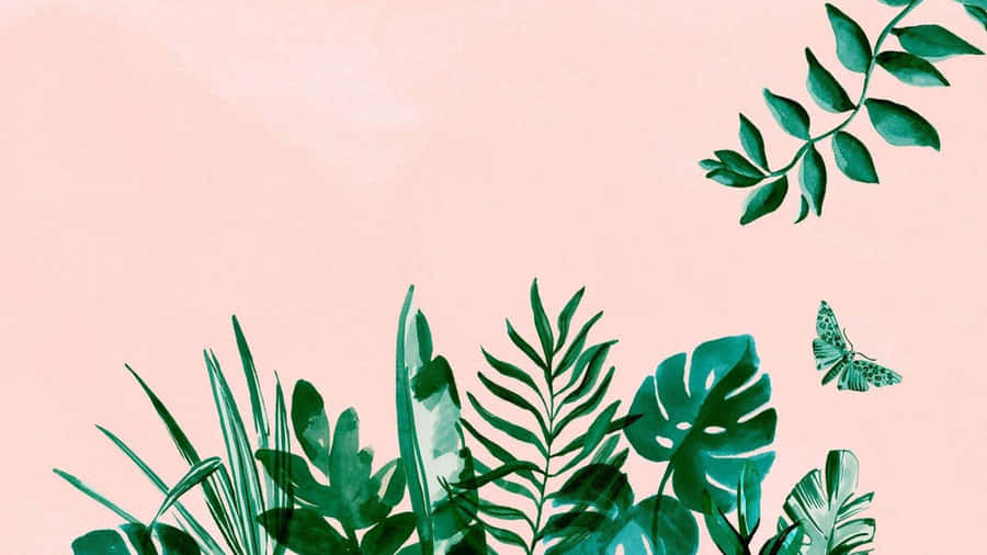 Pink And Green Botanical Contrast Wallpaper