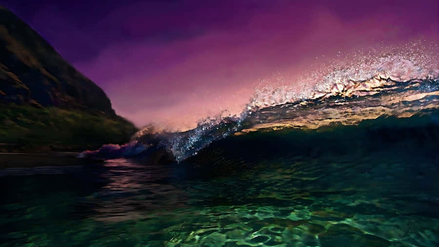 Pink And Green Ocean Wave Wallpaper