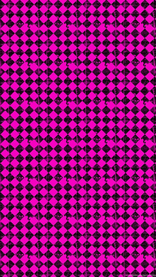 Pink Black Checkerboard Pattern Wallpaper