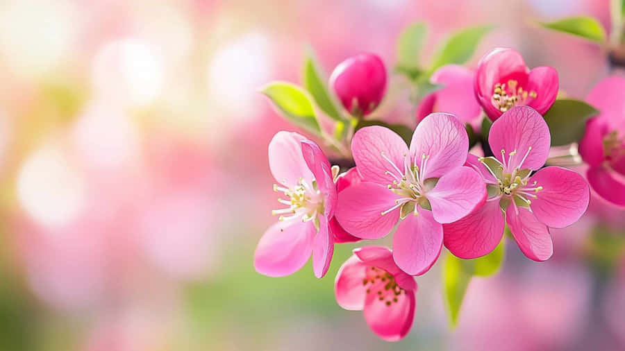 Pink Blossoms With Green Leaves Wallpaper
