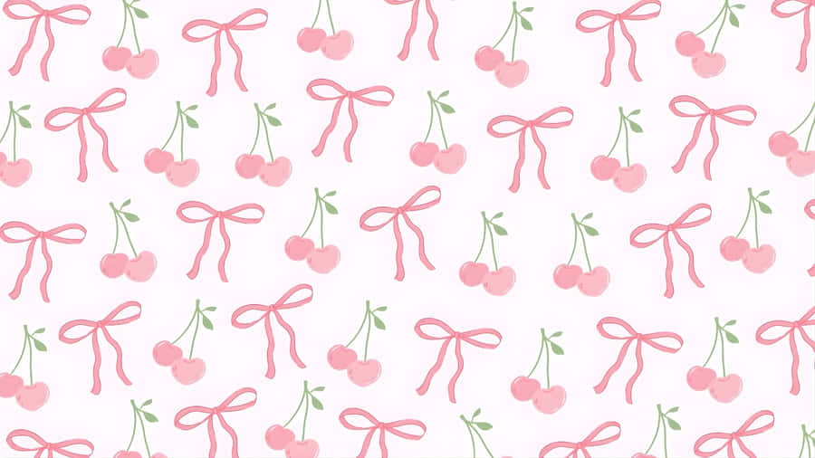 Pink Bow And Cherry Pattern Wallpaper