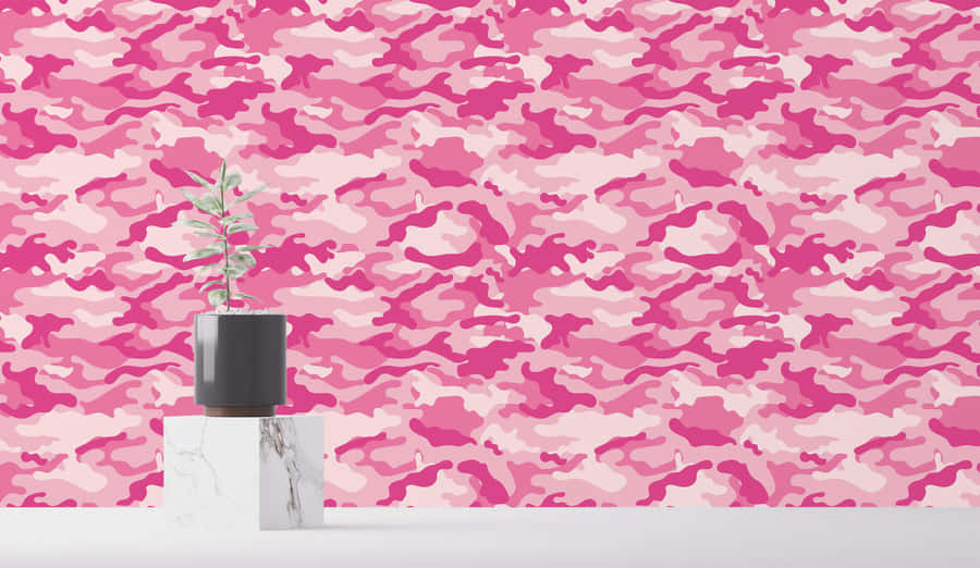 Pink Camo With A Potted Plant Wallpaper